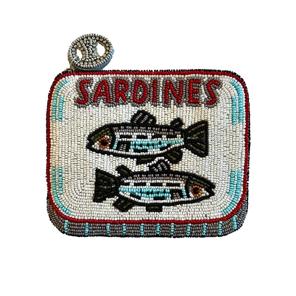Sardines in Tin Can Coin Purse Bag, Fish Beaded Bag, Lily Posh - Picture 3 of 5